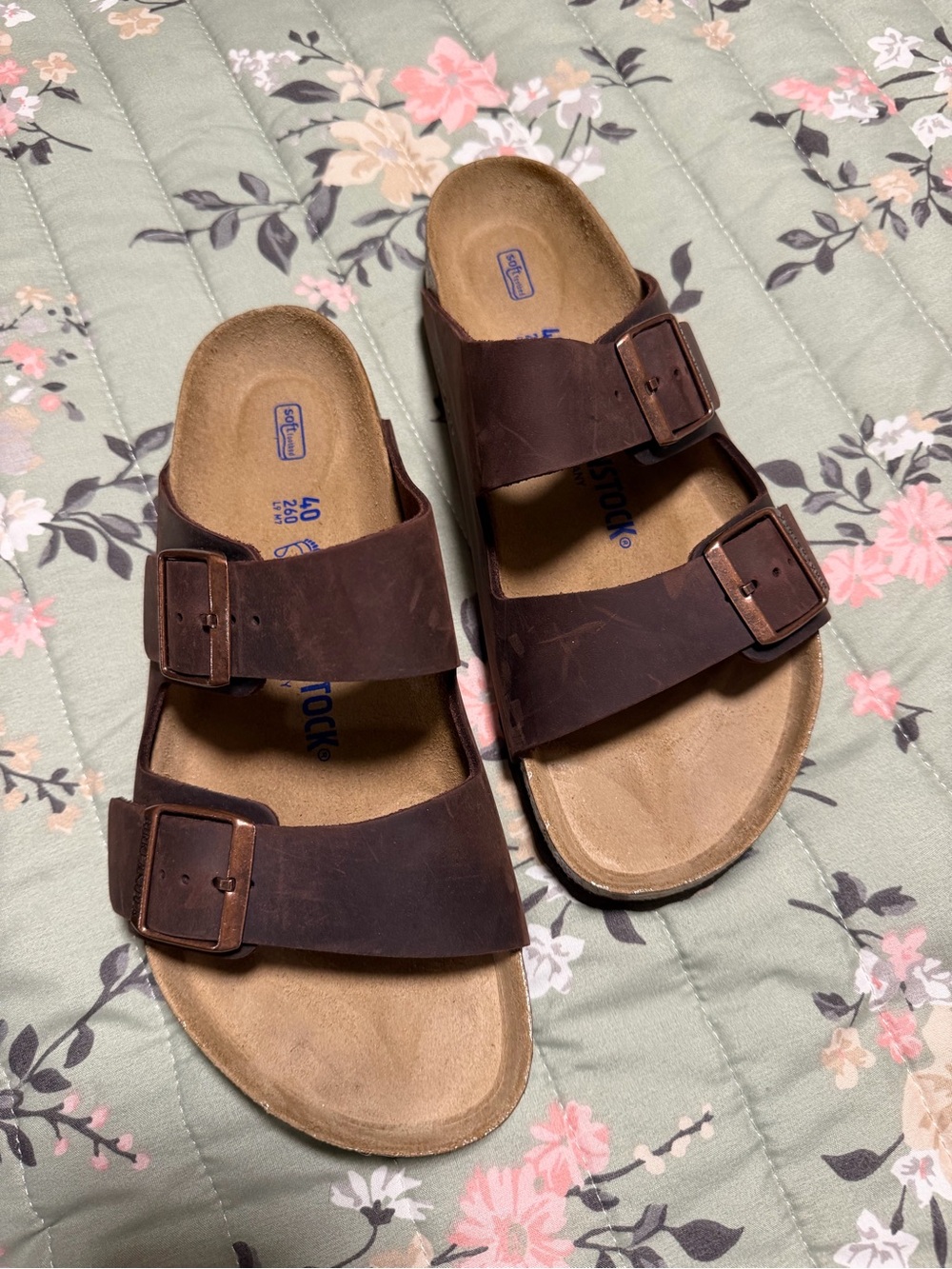 Birkenstock Dark Brown Two-Strap Leather Sandals